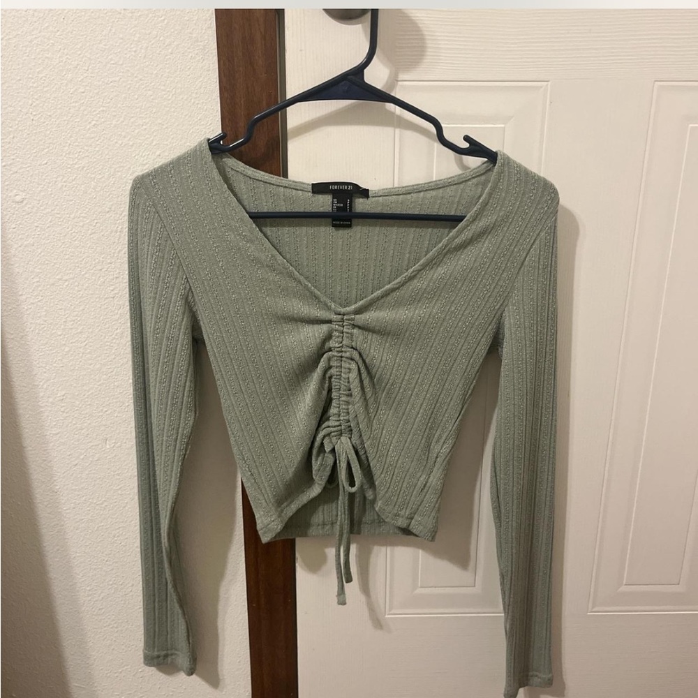 Ribbed Knit Long Sleeve Top in Green by Forever 21